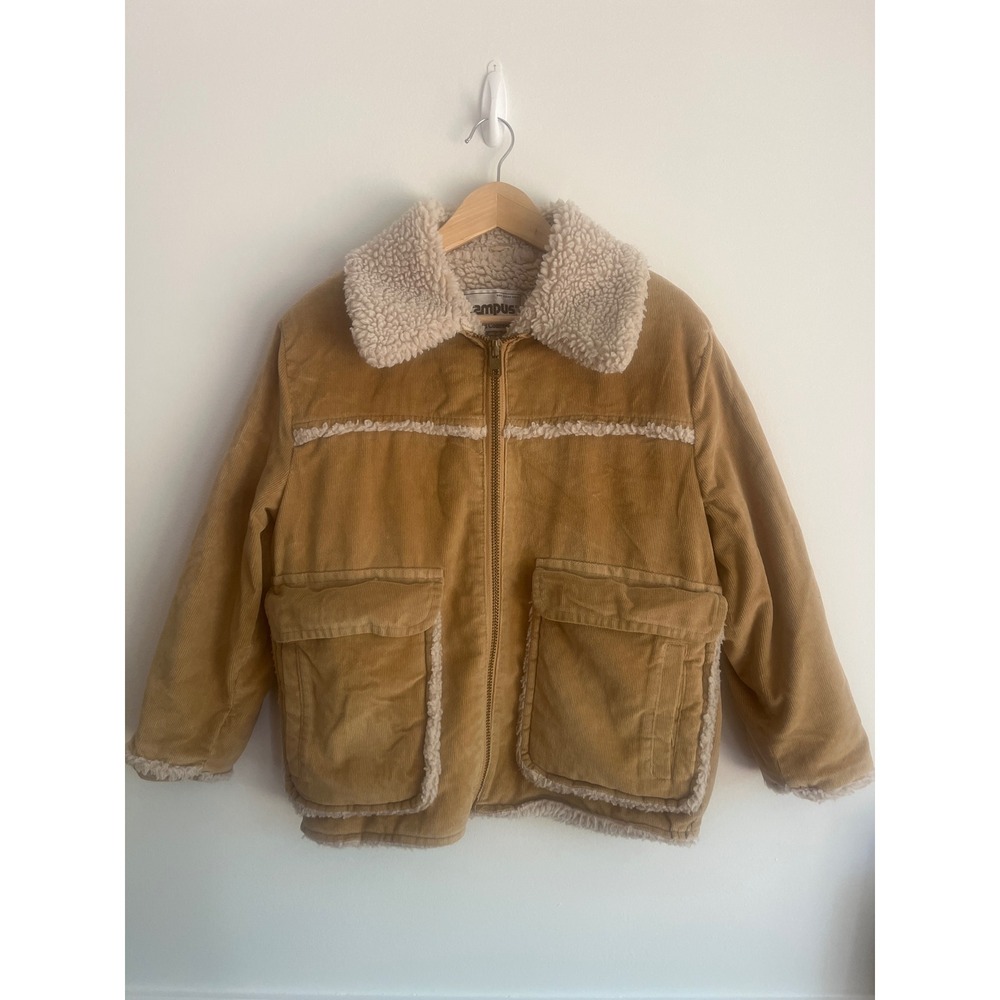 Campus Corduroy Sherpa Trucker Jacket Size XL Tan with Cream Sherpa Lining